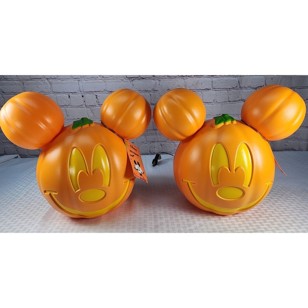 Disney NEW 2026 Mickey Mouse Light Up Blow Mold Pumpkin Set Of Two
